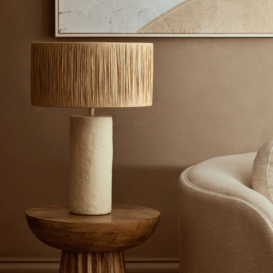 Carta Natural Papier Mache Table Lamp With Natural Raffia Shade - Image 2