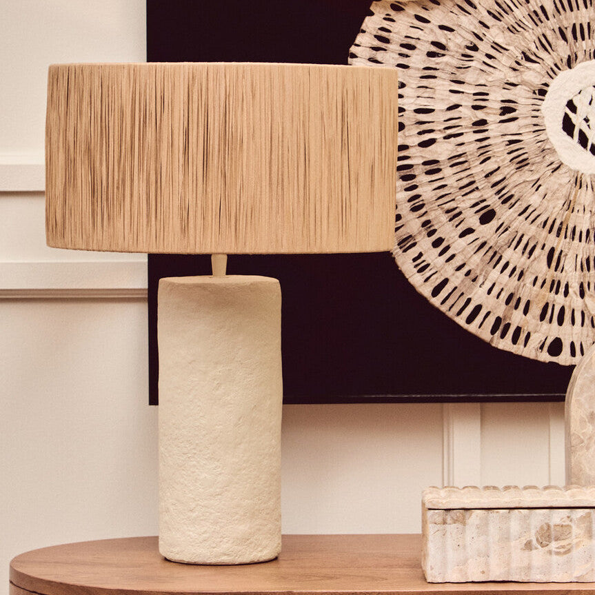 Carta Natural Papier Mache Table Lamp With Natural Raffia Shade - Image 12