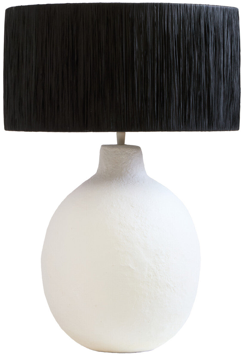 Carta White Papier Mache Table Lamp With Black Raffia Shade - Image 4