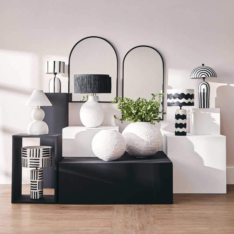 Carta White Papier Mache Table Lamp With Black Raffia Shade - Image 2