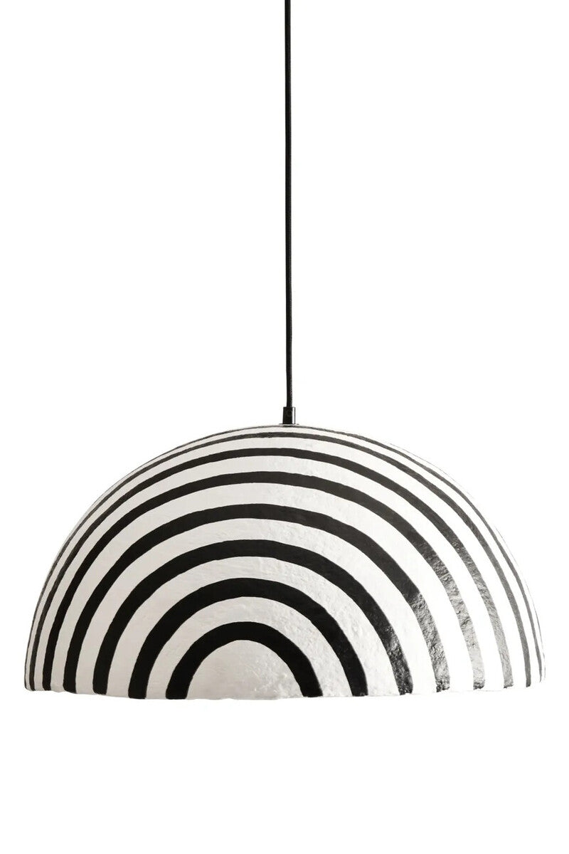 Carta Black and White Stripe Papier Mache Domed Pendant Light