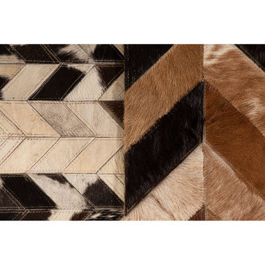 Bosie Safira Large Brown Hair on Leather Chevron Patchwork Rug