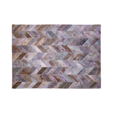 Bosie Safira Large Grey Hair on Leather Chevron Patchwork Rug