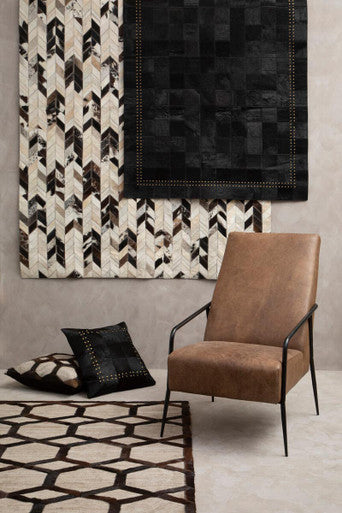 Bosie Safira Large Grey Rug with Black Hair on Leather