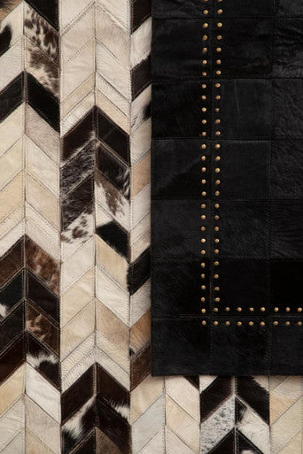 Bosie Safira Large Hair on Leather Chevron Patchwork Rug