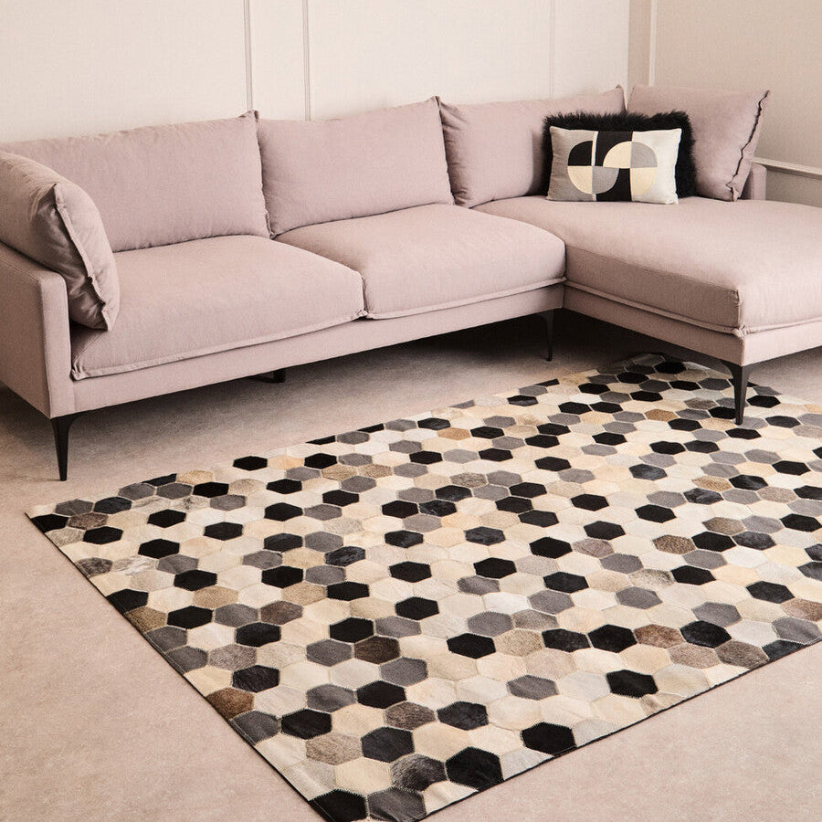 Bosie Safira Large Hair on Leather Hexagon Patchwork Rug - Image 2