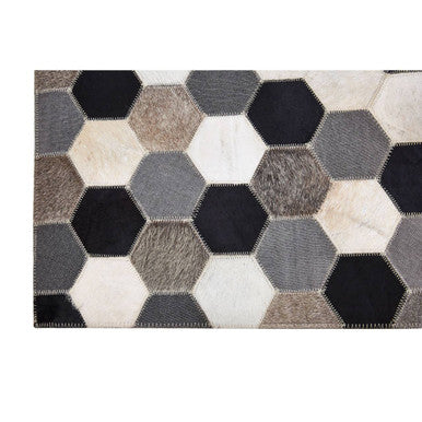 Bosie Safira Large Hair on Leather Hexagon Patchwork Rug