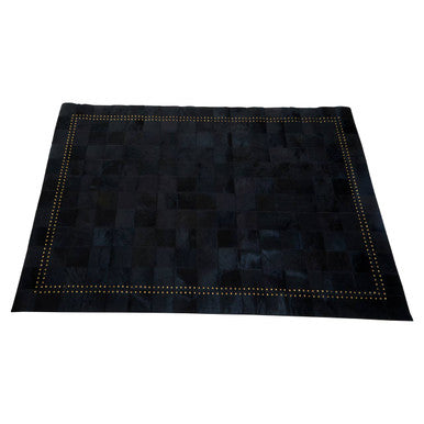 Bosie Safira Small Black hair on leather Patchwork Rug With Gold Studs - Image 2