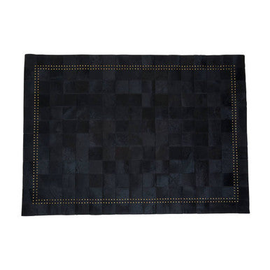 Bosie Safira Small Black hair on leather Patchwork Rug With Gold Studs
