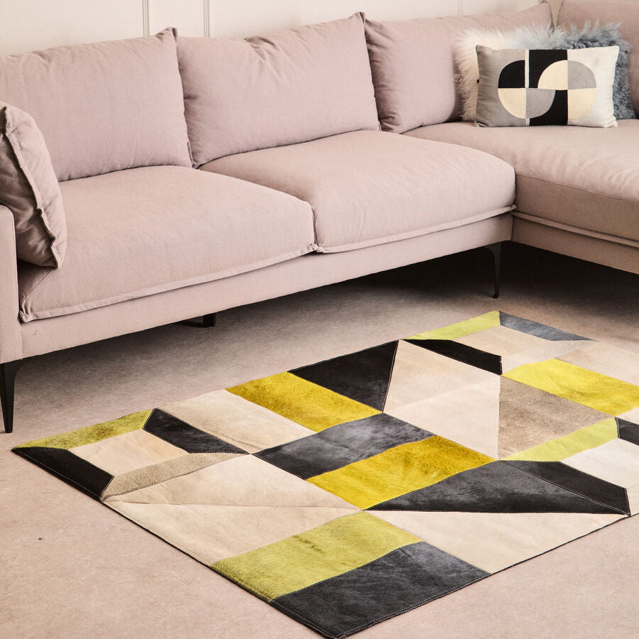 Bosie Safira Small Abstract Hair on Leather Patchwork Rug - Image 2