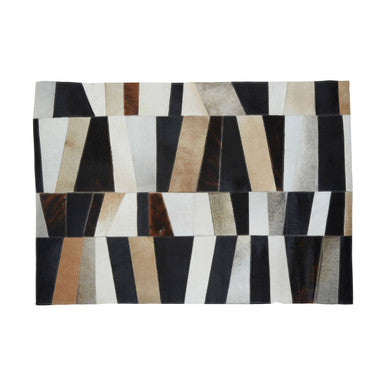Bosie Safira Small Geometric Striped Hair on Leather Patchwork Rug - Image 1