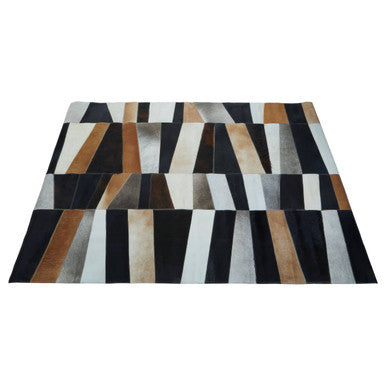 Bosie Safira Large Geometric Striped Hair on Leather Patchwork Rug