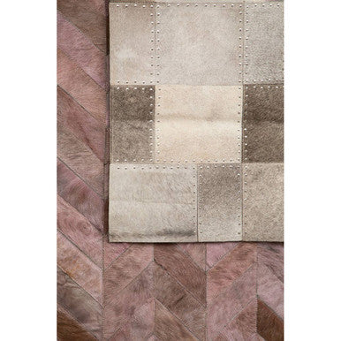 Bosie Safira Large Grey Hair on Leather Patchwork Rug