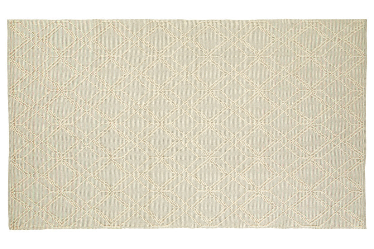 Beige rug with a diamond pattern on a white background