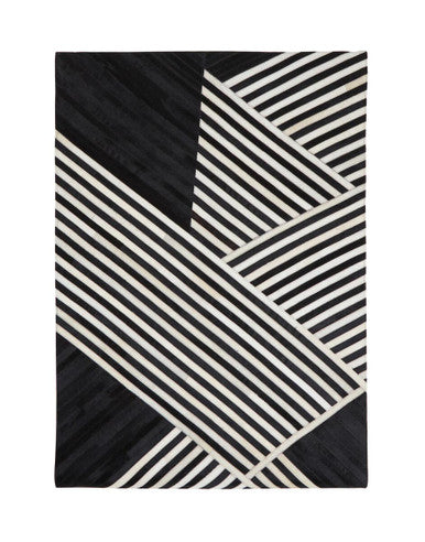 Bosie Safira Small Black And White Hair on Leather Rug - Image 1