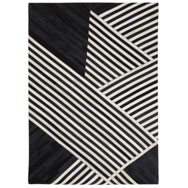 Bosie Safira Large Black And White Hair on Leather Rug