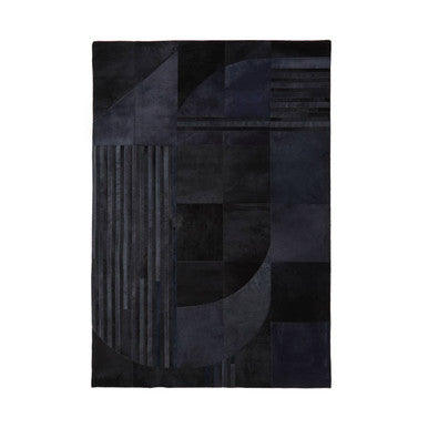 Bosie Safira Small Black And Grey Deco Hair on Leather Rug - Image 1