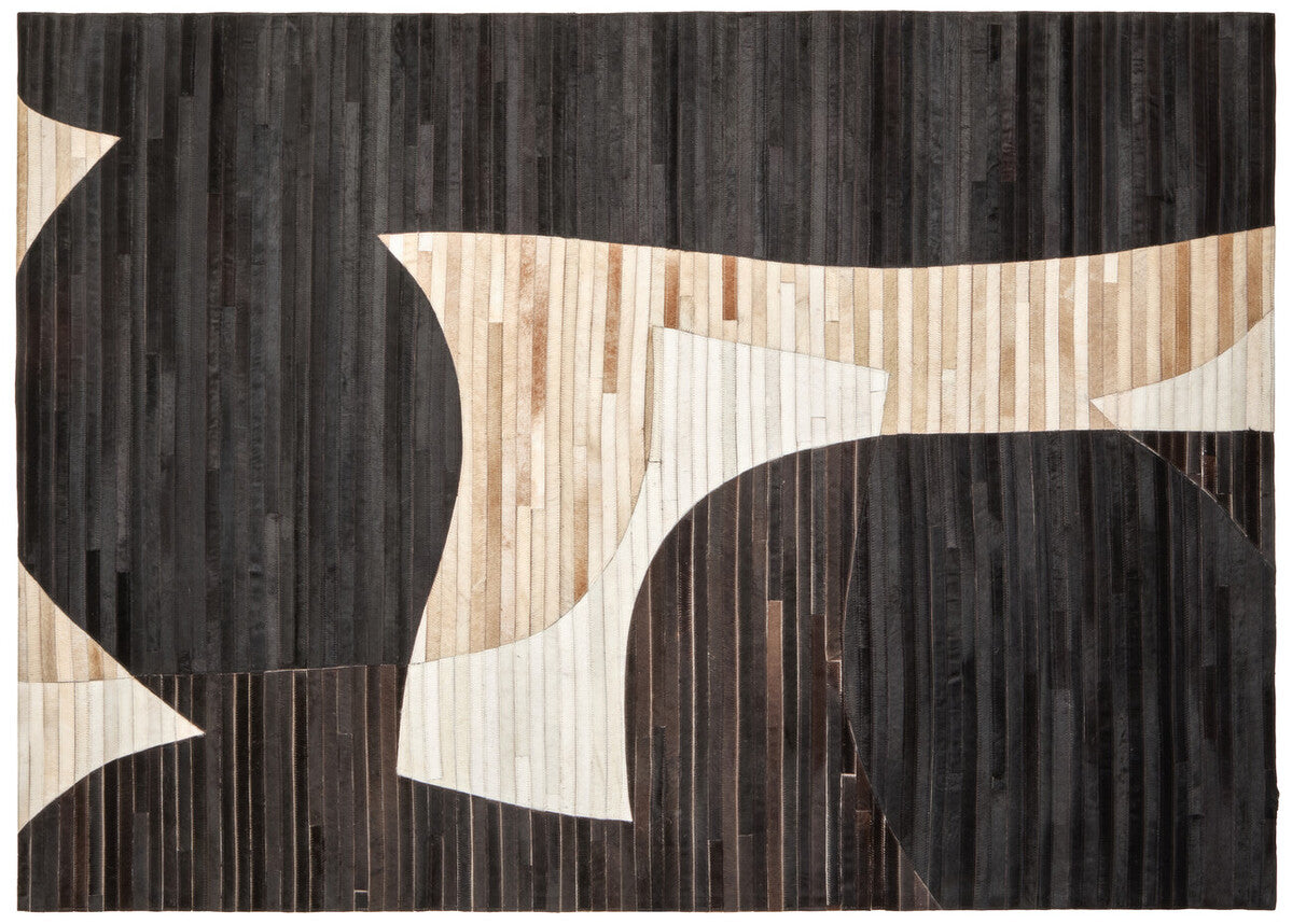 Bosie Safira Large Abstract Hair On Leather Rug - Image 1