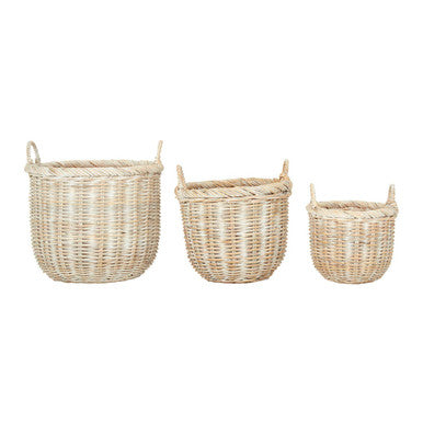 Argento Whitewash Rattan Storage Baskets Set of Three - Image 1