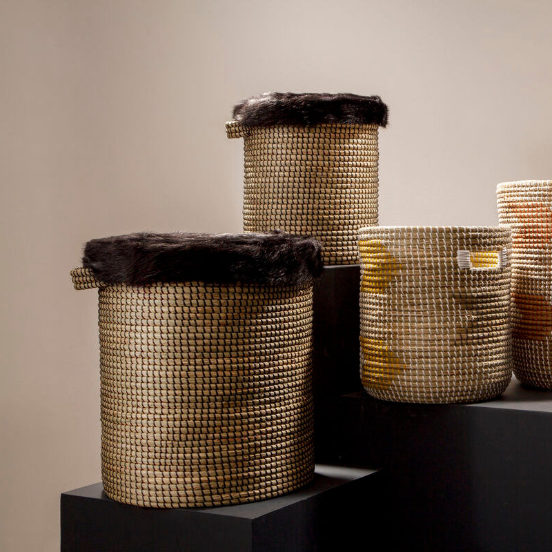 Bora Set of 2 Seagrass Baskets with Faux Fur Trim