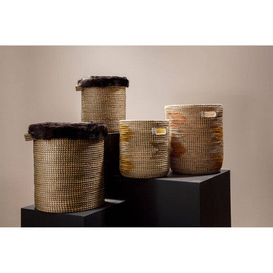 Bora Set of 2 Seagrass Baskets with Faux Fur Trim