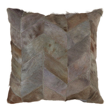 Bosie Safira Grey Chevron Hair on Leather Patchwork Cushion - Image 1