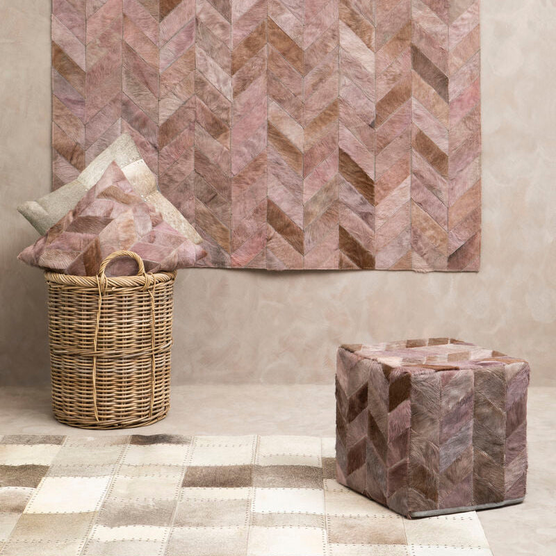 Bosie Safira Grey Chevron Hair on Leather Patchwork Cushion - Image 2