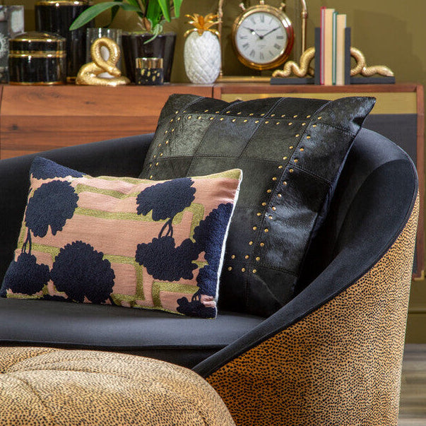 Bosie Safira Black Hair on Leather Patchwork Cushion - Image 2
