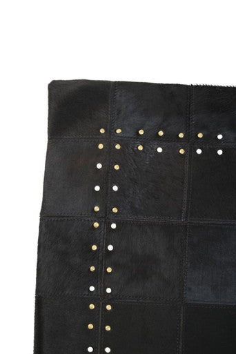 Bosie Safira Black Hair on Leather Patchwork Cushion