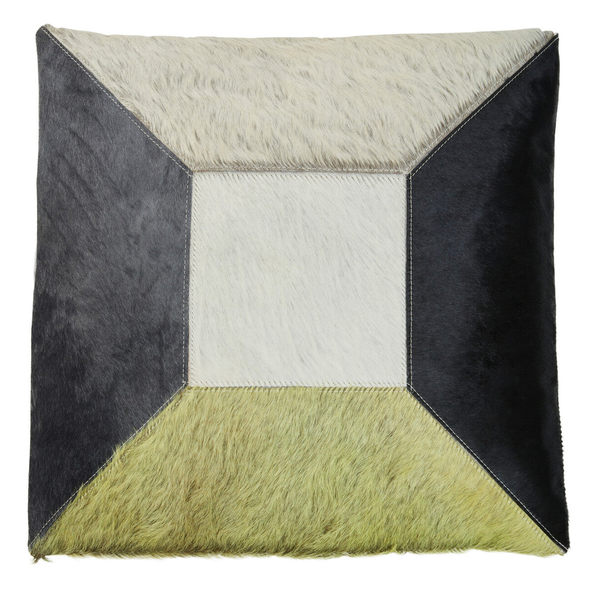 Bosie Safira Geometric Hair on Leather Patchwork Cushion - Image 1