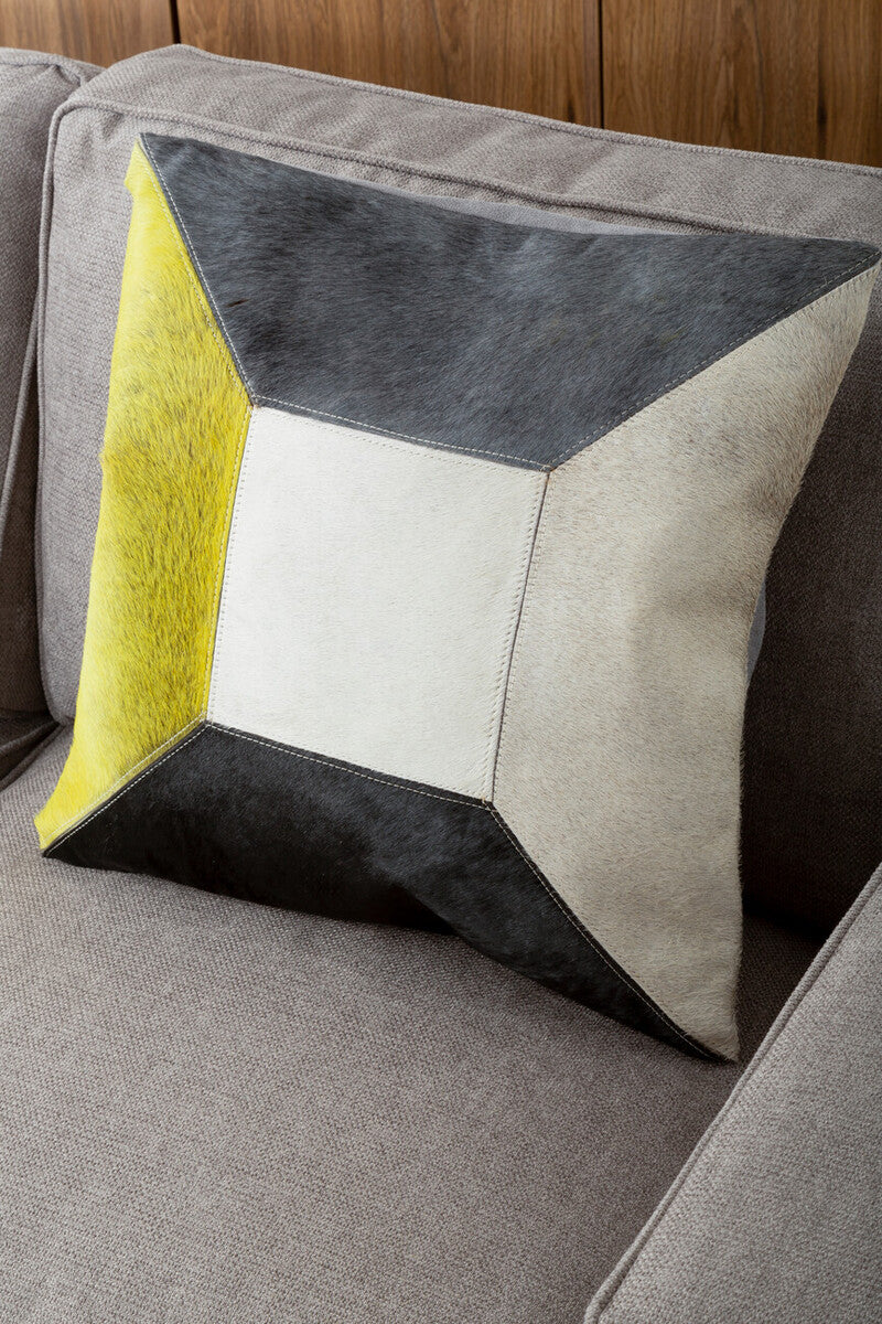 Bosie Safira Geometric Hair on Leather Patchwork Cushion - Image 3
