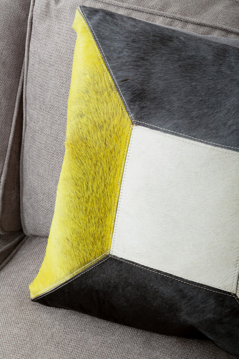 Bosie Safira Geometric Hair on Leather Patchwork Cushion - Image 5