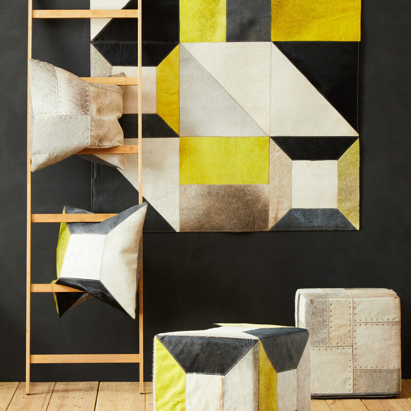 Bosie Safira Geometric Hair on Leather Patchwork Cushion - Image 2