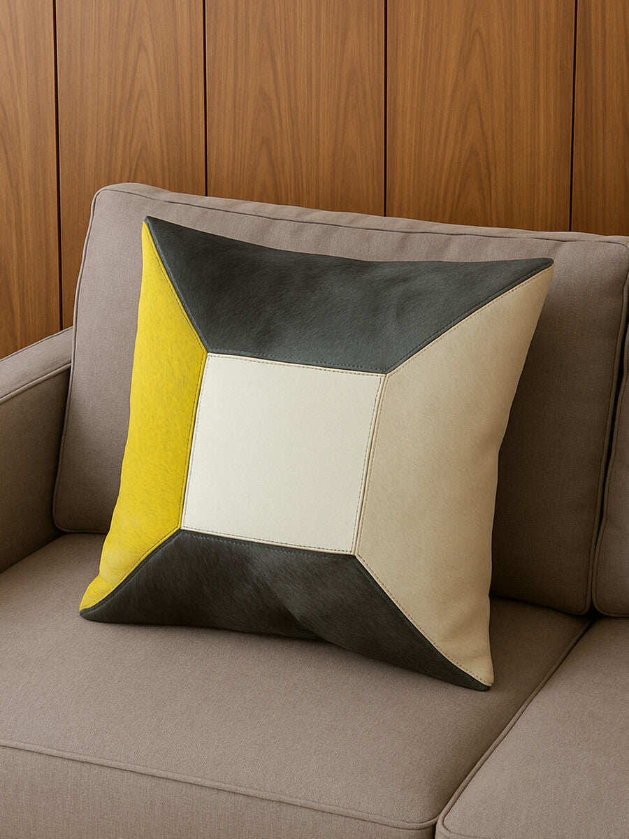 Bosie Safira Geometric Hair on Leather Patchwork Cushion - Image 7
