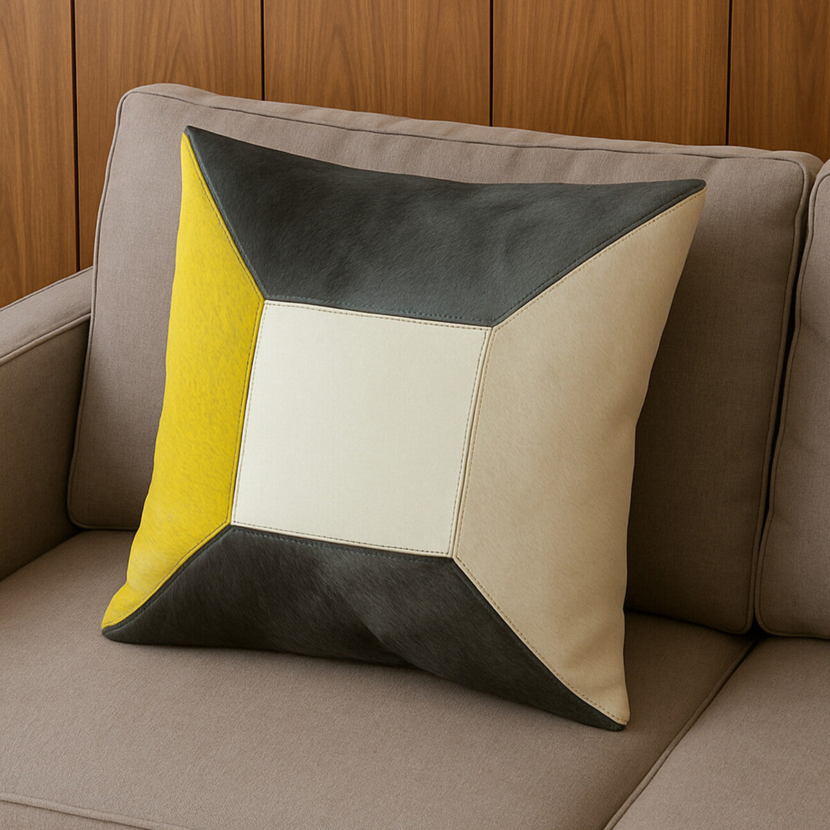 Bosie Safira Geometric Hair on Leather Patchwork Cushion - Image 8