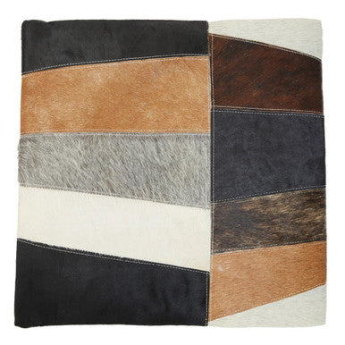 Bosie Safira Neutral Colourblock Hair on Leather Patchwork Cushion - Image 3
