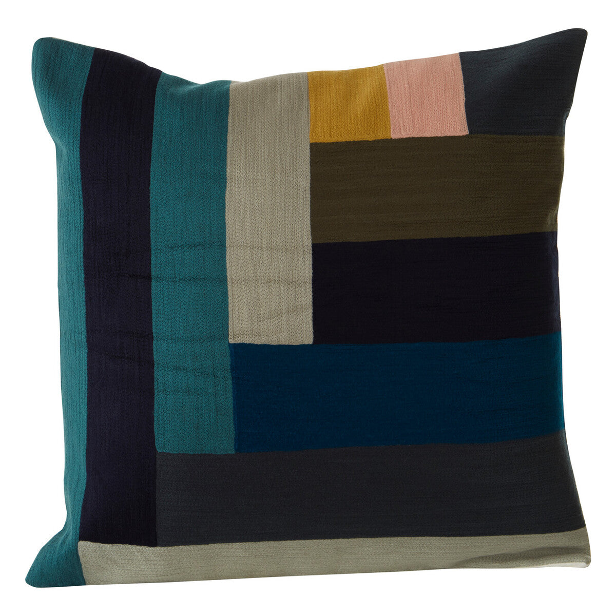 Multicolored striped pillow on a white background