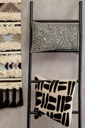 Bosie Ozella Black And White Embroidered Rectangular Cushion
