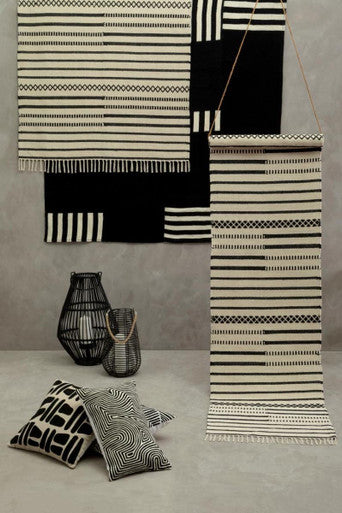 Bosie Ozella Black And White Embroidered Rectangular Cushion