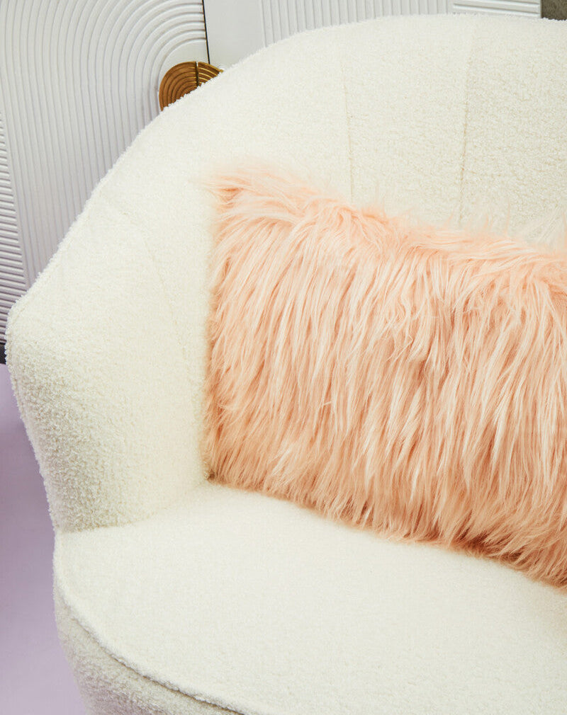 Bosie Mongolian Faux Fur Pink Rectangular Cushion - Image 2