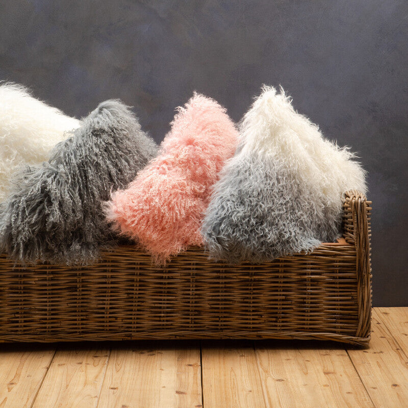 Bosie Real Mongolian Fur Grey Square Cushion - Image 2