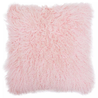 Bosie Real Mongolian Fur Pink Square Cushion - Image 1