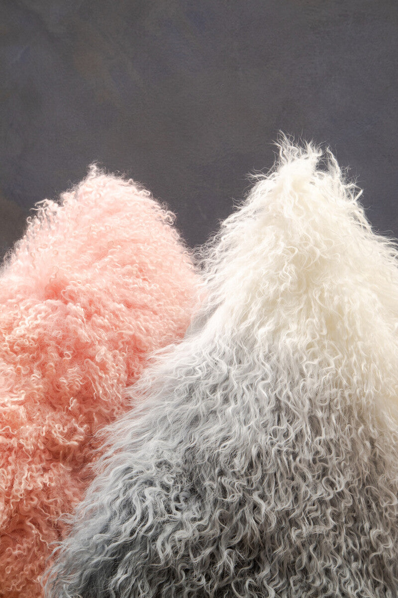 Bosie Real Mongolian Fur Pink Square Cushion - Image 3
