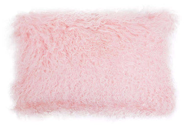 Bosie Mongolian Fur Pink Rectangular Cushion