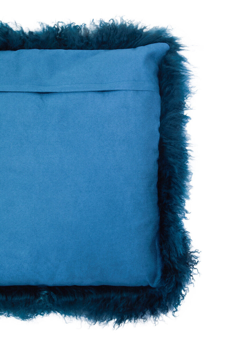Bosie Real Mongolian Fur Teal Square Cushion