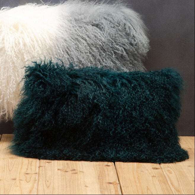 Bosie Real Mongolian Fur Teal Rectangular Cushion - Image 2