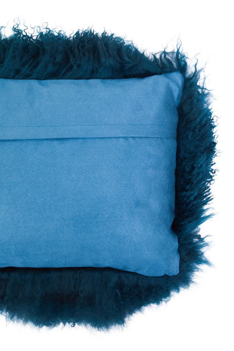 Bosie Real Mongolian Fur Teal Rectangular Cushion