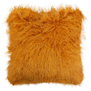 Bosie Real Mongolian Fur Ochre Square Cushion - Image 1