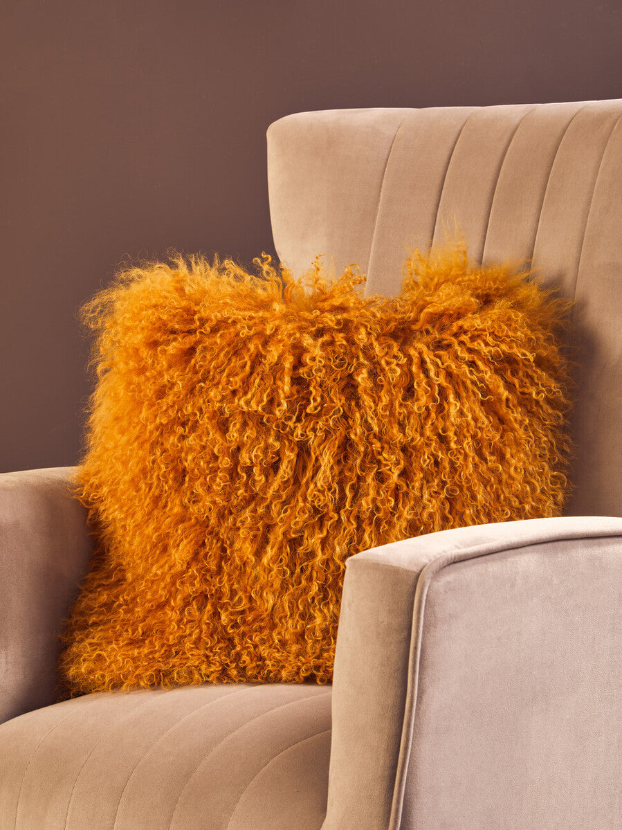 Bosie Real Mongolian Fur Ochre Square Cushion - Image 6