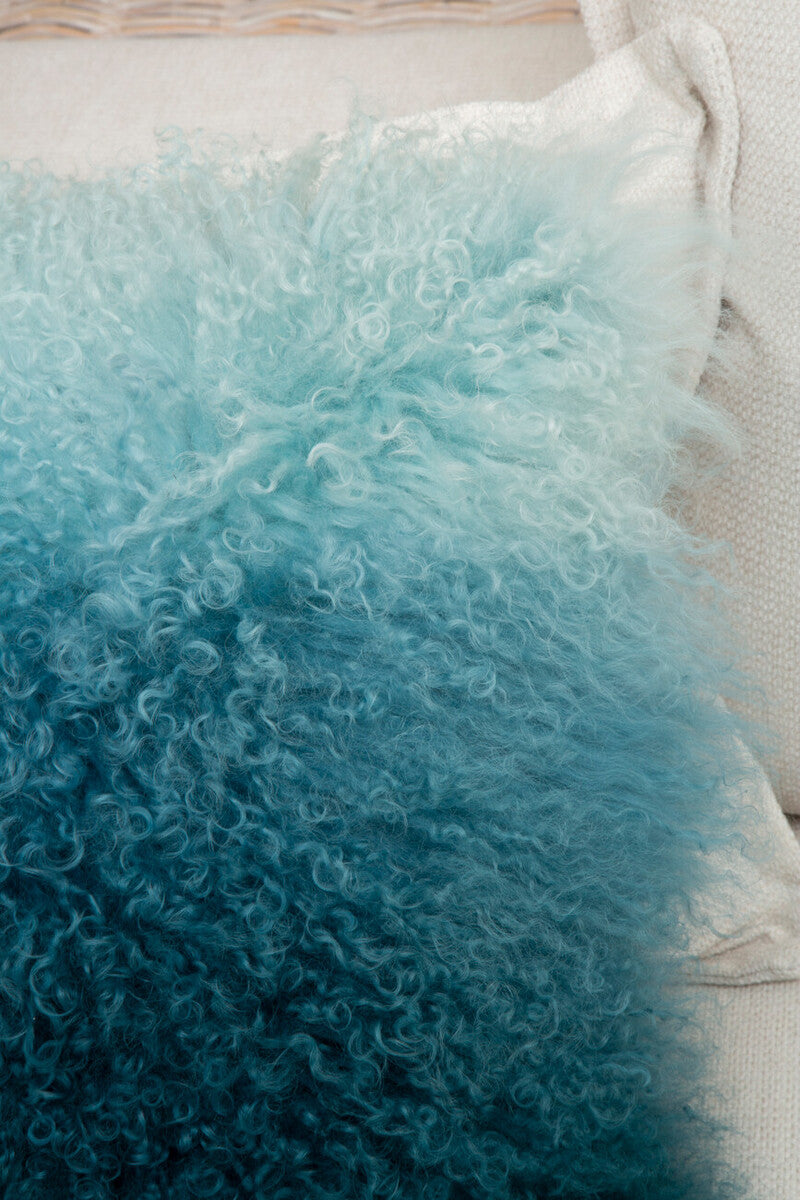 Bosie Real Mongolian Fur Blue Ombre Square Cushion - Image 8